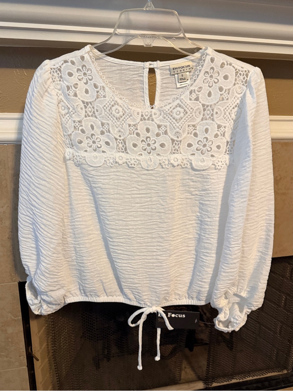 NWT En Focus Studio White Long Sleeve Blouse Size Small